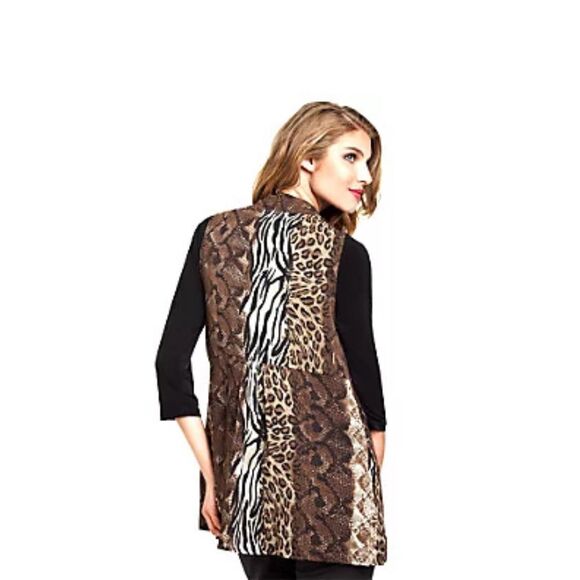 Susan Graver Womens 3X Chiffon Vest & Liquid Knit Top Brown Paisley NWT - Picture 3 of 6